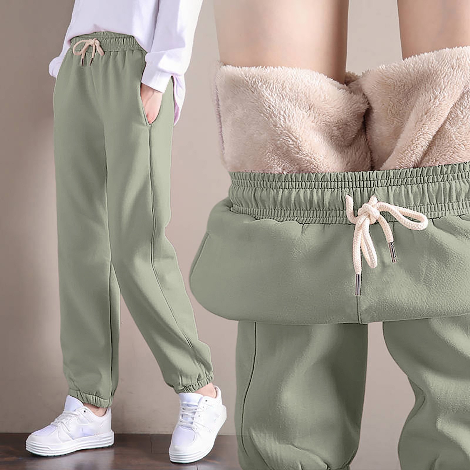 thumbnail image 2 of Pantalones deportivos Harun de mujer con forro de cordero para otoño-invierno, gruesos, holgados, cálidos e informales, 2 of 5